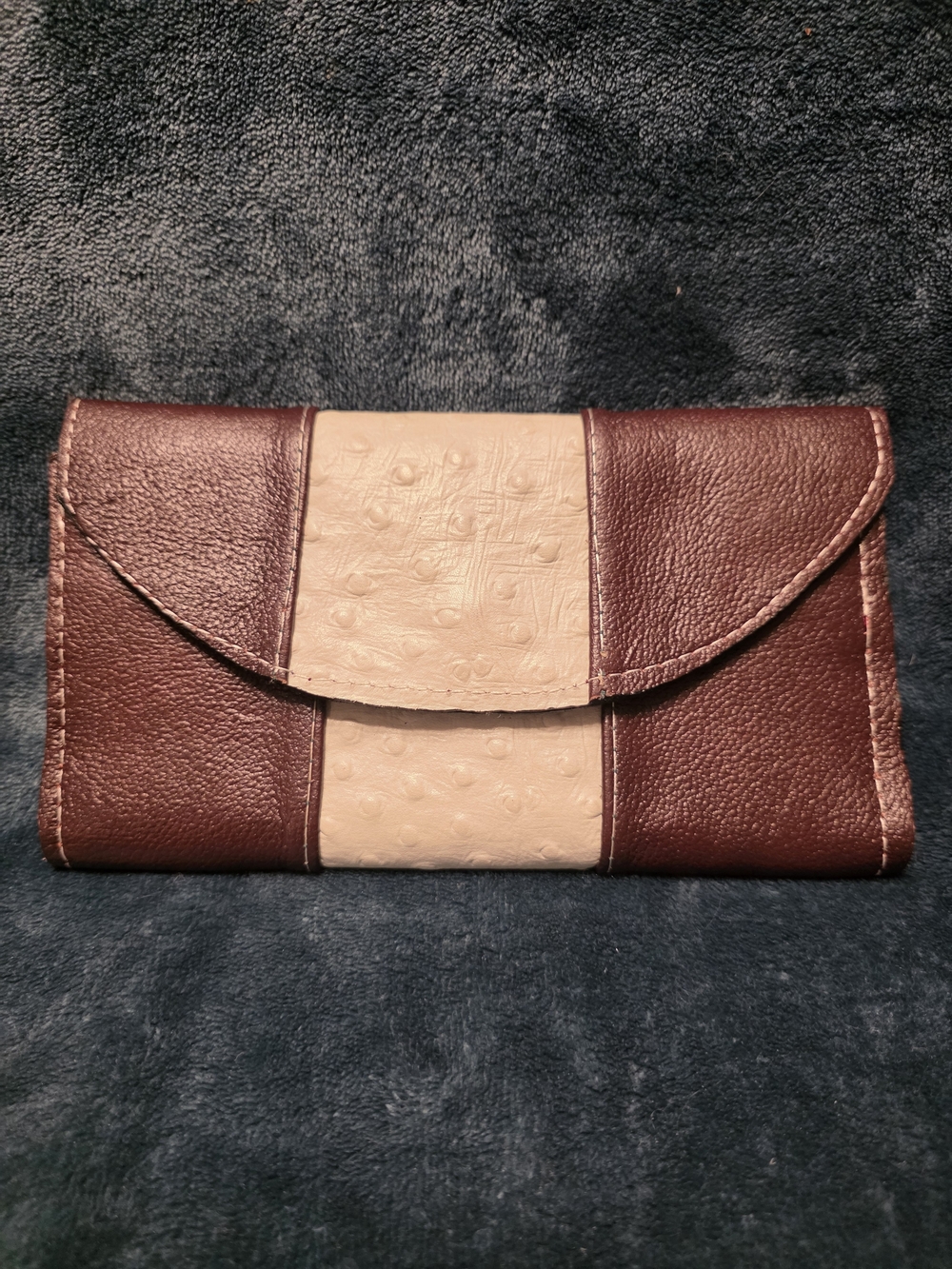Elegant Two-Tone Brown and Cream Leather Clutch